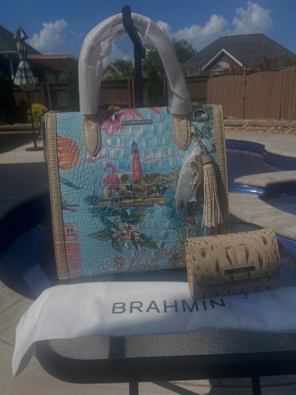NWT Brahmin Caroline Multi Banner Shoulder Handbag Satchel Matching Wallet